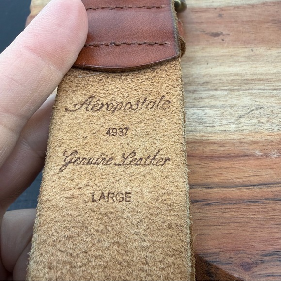 Vtg Aeropostale Brown & gold genuine leather BoHo belt braided floral embossed L - Picture 5 of 8